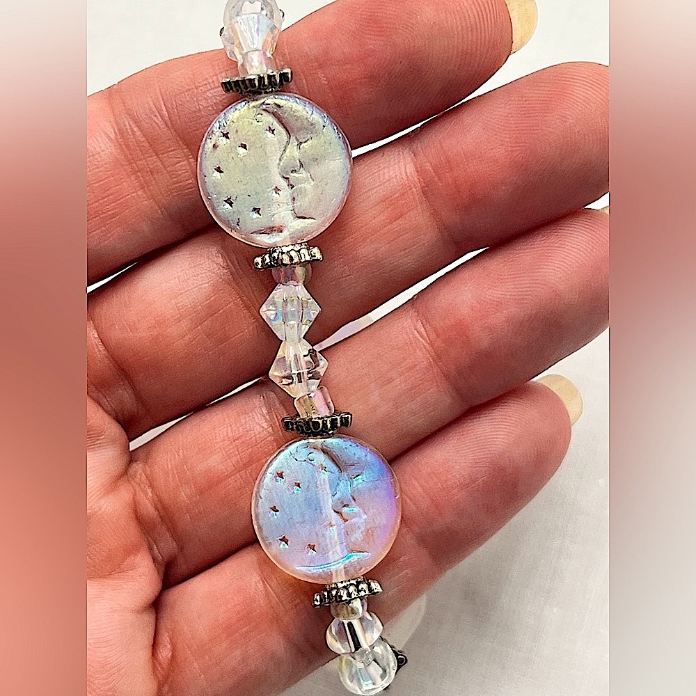 Handmade Iridescent Moon Stretch Bracelet